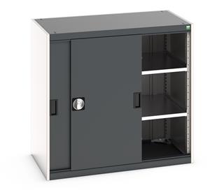 Bott cubio cupboard with lockable sliding doors 1000mm high x 1050mm wide x 650mm deep and supplied with 2 x 100kg capacity shelves.   Ideal for areas with limited space where standard outward opening doors would not be suitable. ... Bott Cubio Sliding Solid Door Cupboards with shelves and drawers 1600mm high option available